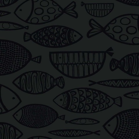Cadence Volcanic Black Modern Watercolor Fish Wallpaper