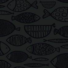 Cadence Volcanic Black Modern Watercolor Fish Wallpaper