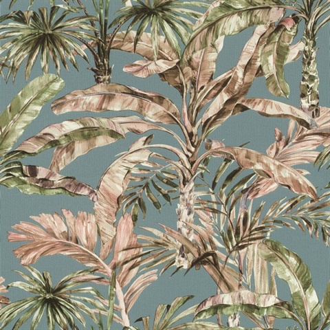 Calle Light Blue Textured Tropical Palm Leaves Wallpaper