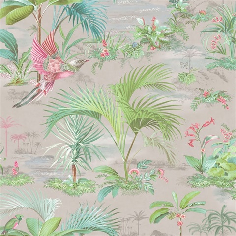 Calliope Grey Palm Trees With Bird Wallpaper
