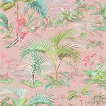 Calliope Pink Palm Trees With Bird Wallpaper