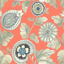 Calypso Boho Floral Orange Wallpaper