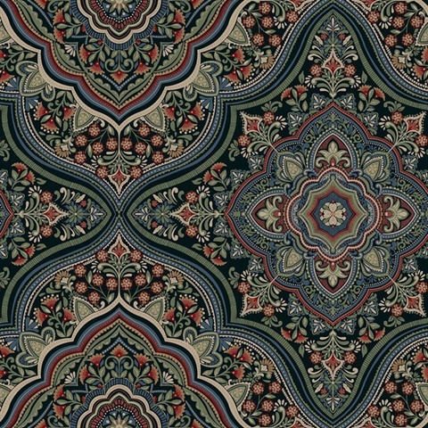 Cambridge Jewel Tones Damask Medallion Wallpaper