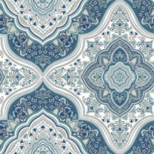 Cambridge Moroccan Blue Damask Medallion Wallpaper