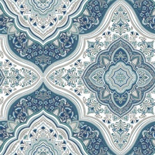 Cambridge Moroccan Blue Damask Medallion Wallpaper