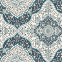 Cambridge Turkish Blue Damask Medallion Wallpaper