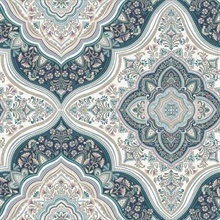 Cambridge Turkish Blue Damask Medallion Wallpaper