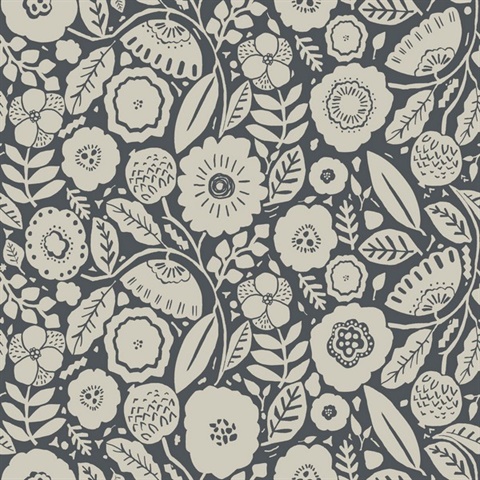 Camille Blossom Charcoal Tropical Floral Wallpaper