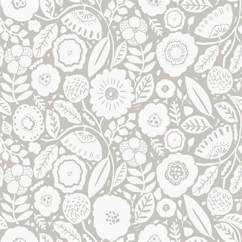 Camille Blossom Grey Tropical Floral Wallpaper