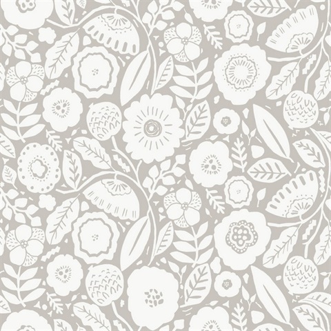 Camille Blossom Grey Tropical Floral Wallpaper