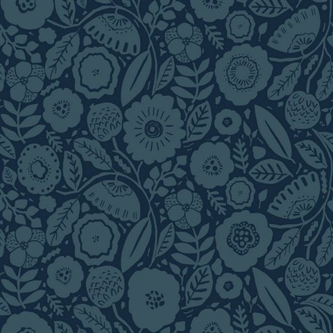 Camille Blossom Indigo Tropical Floral Wallpaper