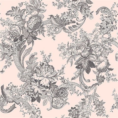 Carmel Blush Cornucopia Floral W/Birds Wallpaper