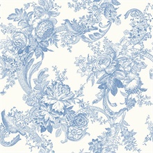 Carmel Light Blue Cornucopia Floral W/Birds Wallpaper