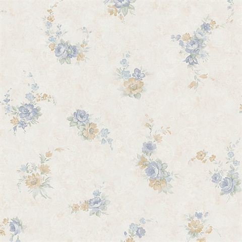 988-58640 | Carmen Blue Floral Toss | Wallpaper Boulevard