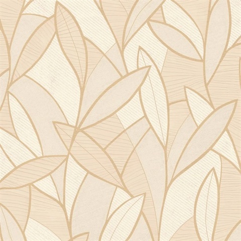 Carved Leaf Beige Wallpaper