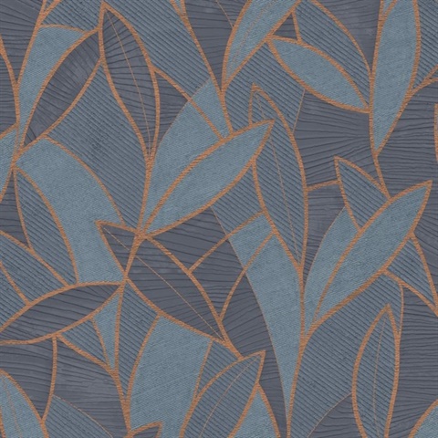 Carved Leaf Dark Blue Wallpaper