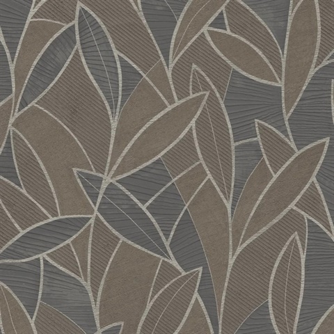 Carved Leaf Graphite Wallpaper