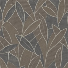 Carved Leaf Graphite Wallpaper