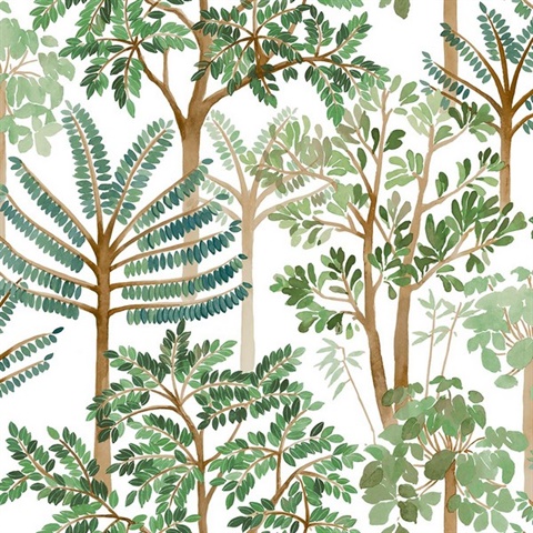 Cascade Jade Moss Leaf Wallpaper
