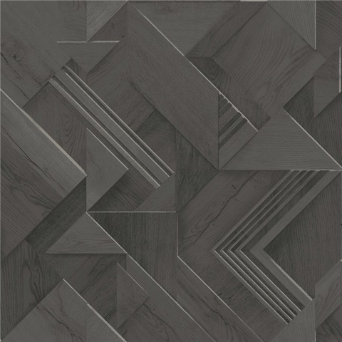 Cassian Black Faux Wood Geo Wallpaper