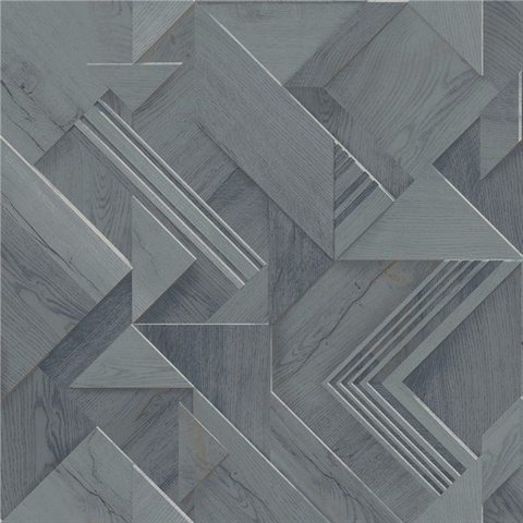 Cassian Denim Faux Wood Geometric Wallpaper