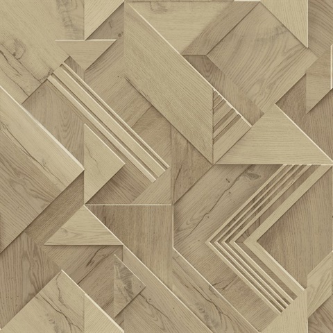 Cassian Light Brown Faux Wood Geometric Wallpaper