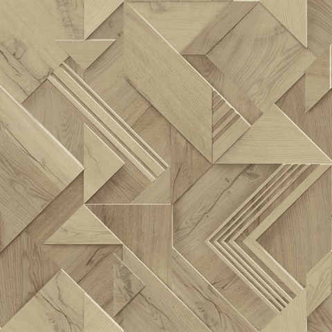 Cassian Light Brown Faux Wood Geometric Wallpaper
