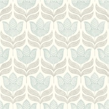 Cathal Aqua Tulip Block Print Wallpaper