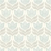 Cathal Aqua Tulip Block Print Wallpaper