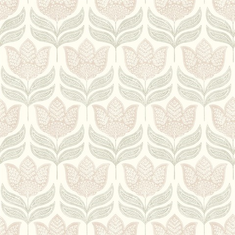 Cathal Blush Tulip Block Print Wallpaper