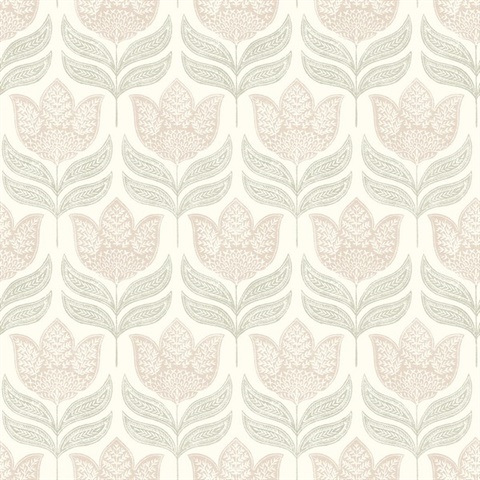 Cathal Blush Tulip Block Print Wallpaper