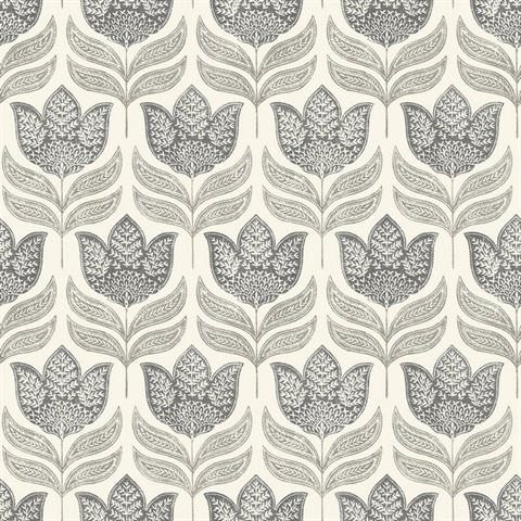 Cathal Charcoal Tulip Block Print Wallpaper