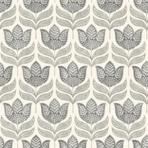 Cathal Charcoal Tulip Block Print Wallpaper