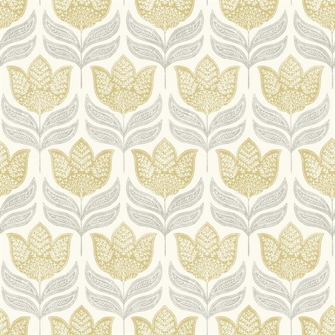 Cathal Mustard Tulip Block Print Wallpaper