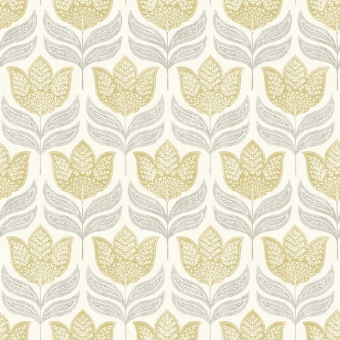 Cathal Mustard Tulip Block Print Wallpaper