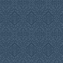 Cathedral Blue Indigo Damask Wallpaper
