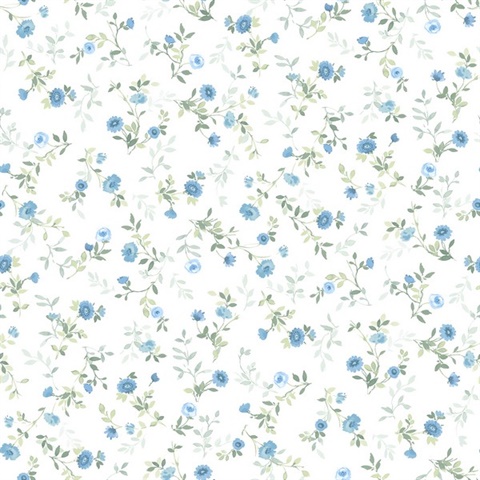 Catlett Blue Floral Toss Wallpaper