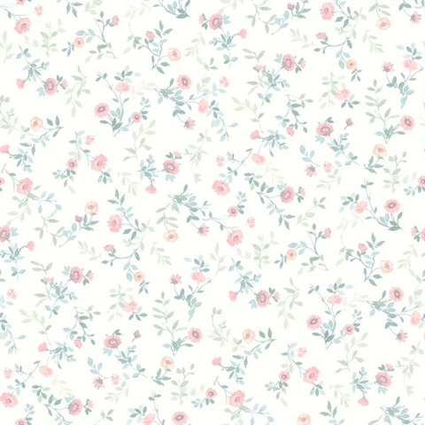 Catlett Light Pink  Floral Toss Wallpaper