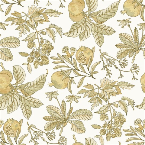 Cecilia Honey Illustrated Fruit & Leaf Wallpaper