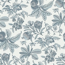 Cecilia Light Blue Illustrated Fruit &amp; Leaf Wallpaper