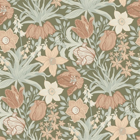 Cecilia Moss Tulip and Daffodil Wallpaper