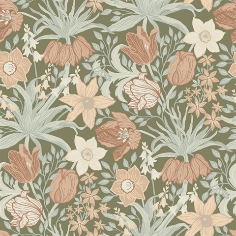 Cecilia Moss Tulip and Daffodil Wallpaper
