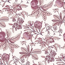 Cecilia Purple Illustrated Fruit &amp; Leaf Wallpaper