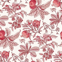 Cecilia Red Illustrated Fruit &amp; Leaf Wallpaper