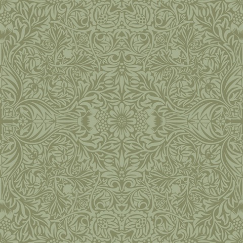 Ceiling Green Intricate Floral Wallpaper