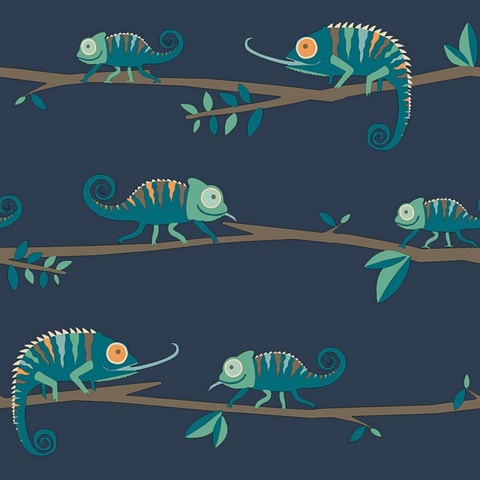 Chameleon Family Navy Canopy Stroll Wallpaper
