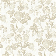 Champagne Beach Rose Floral & Fruit Wallpaper