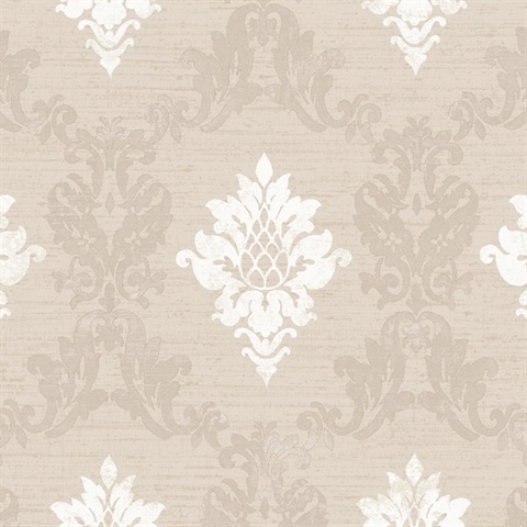 Champagne & Dark Beige Silk Damask Textured Wallpaper