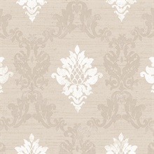 Champagne & Dark Beige Silk Damask Textured Wallpaper