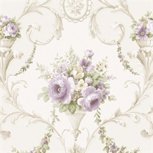 Champagne & Purple Ornate Floral Scroll Wallpaper